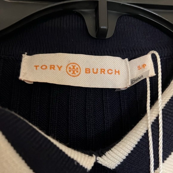 New Tory Burch sporty navy with white short sleeve sweater-SIZE S - Picture 2 of 4
